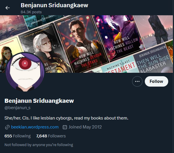 Benjanun's Twitter profile